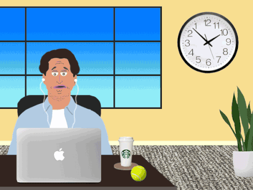 Man working around the clock GIF animation.